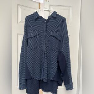 Aerie Navy and White Striped Button Up